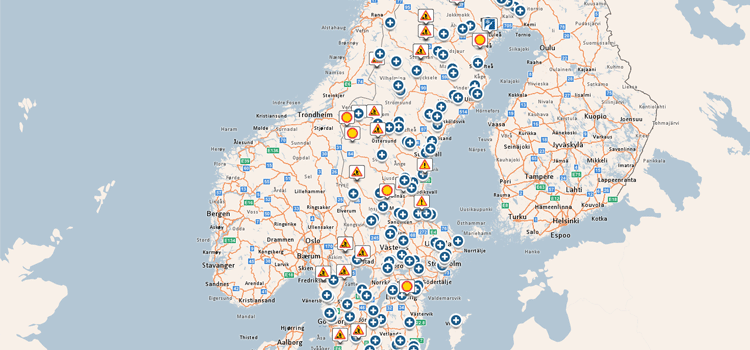 Sverigekarta med trafikinformation 