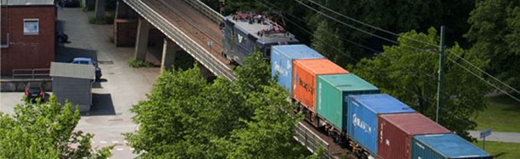 Colorful freight train on the railway. 