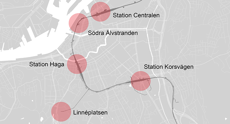 The art will be displayed at Station Centralen, Södra Älvstranden, Station Haga, Station Korsvägen and Linnéplatsen.