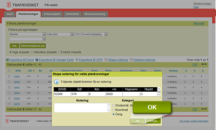 Skärmdump av Plk-webb med pop-up ruta
