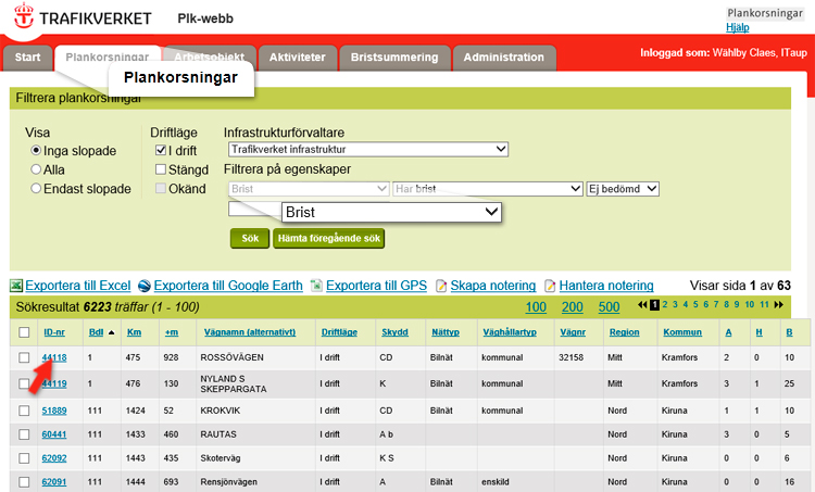 Skärmdump av Plk-webb