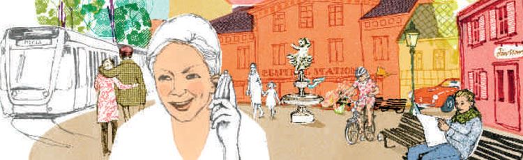 Illustration från framsidan av handboken Trafik för en attraktiv stad.
