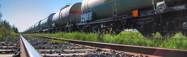 Freight train on double tracks. 