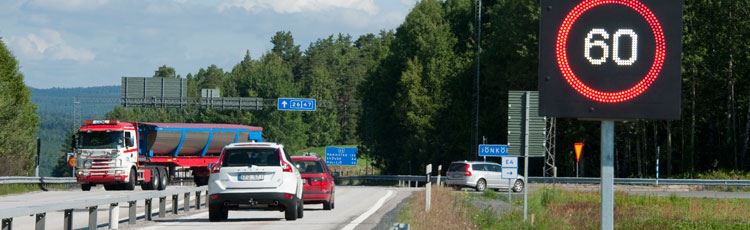 Road with variable speed limits. 