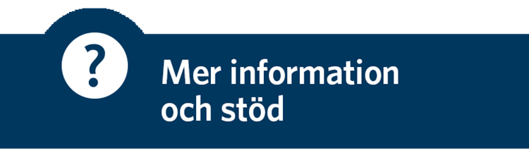 Blå färgplatta med texten: mer information och stöd