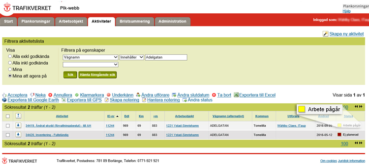 Skärmdump av Plk-webbsida för aktiviteter. Inzooming på texten 