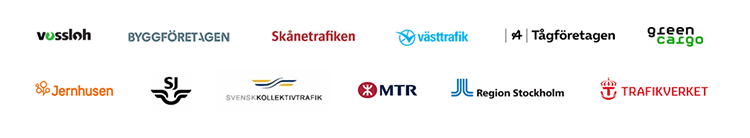 Vossiah, Byggföretagen, Skånetrafiken, Västtrafik, Tågföretagen, Green cargo, Jernhusen, SJ, Svensk kollektivtrafik, MTR, Region Stockholm och Trafikverket.