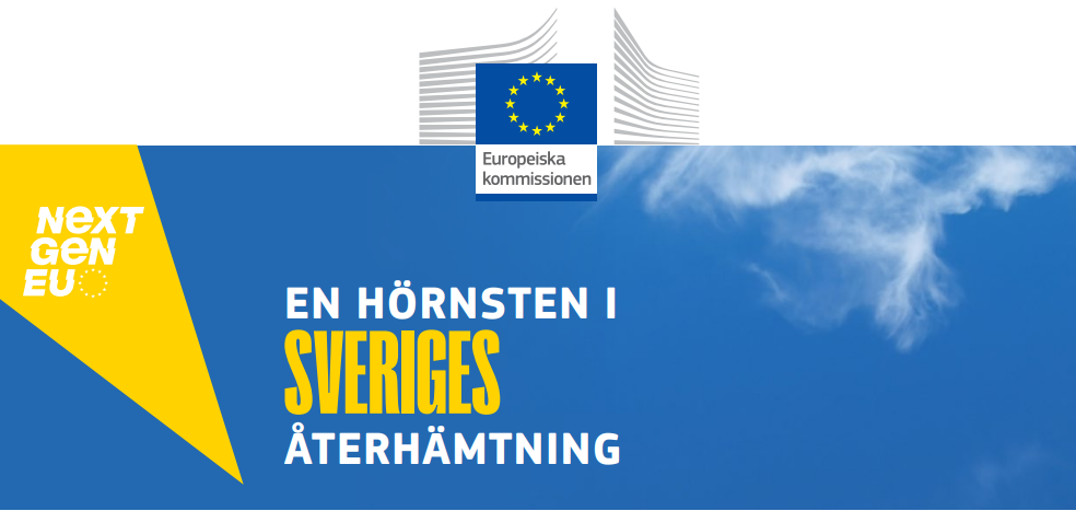 Illustration med EU-logotyp och text NextGenEU En hörnsten i Sveriges återhämtning