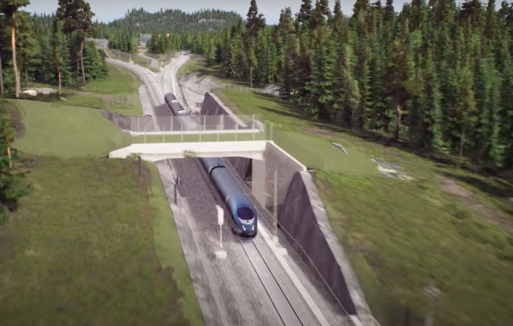 Animated image of a train driving through a passage