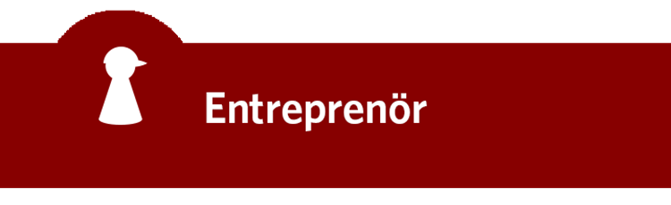 Röd färgplatta med figur och texten: Entreprenör