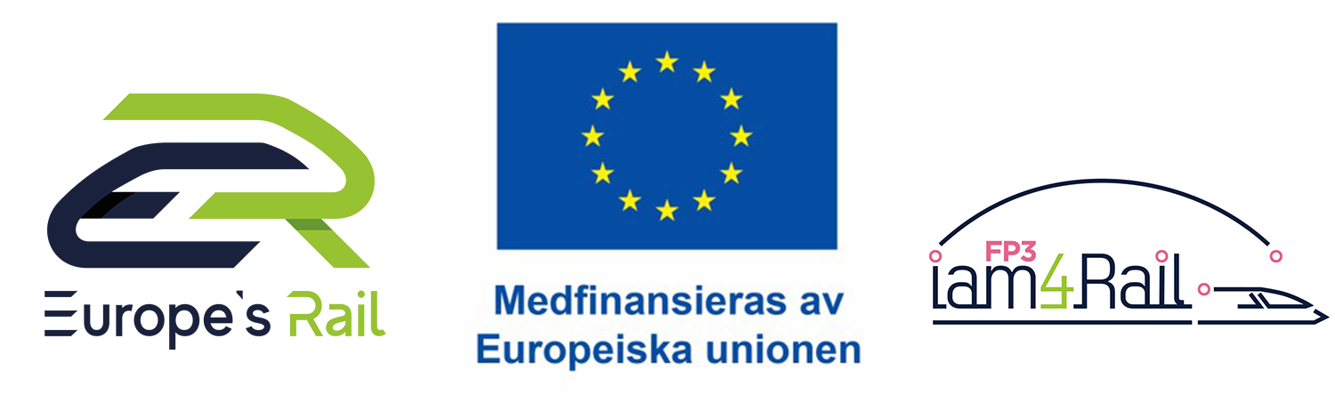 Logotyper Europe's Rail, I am 4 rail och medfinansiering fr&aring;n EU